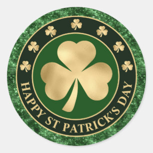 Sticker Rond Shamrock vert et or Clover St Patrick's Day