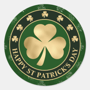 Sticker Rond Shamrock vert et or Clover St Patrick's Day