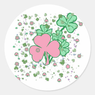 Sticker Rond Shamrocks roses et verts