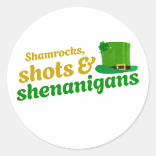Sticker Rond Shamrocks, tirs et shenanigans
