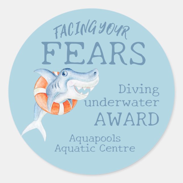 Sticker Rond Shark face à vos peurs débutants nage prix (Devant)