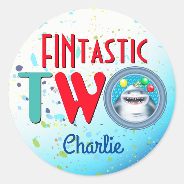 Sticker Rond Shark Fintastic deuxième anniversaire (Devant)