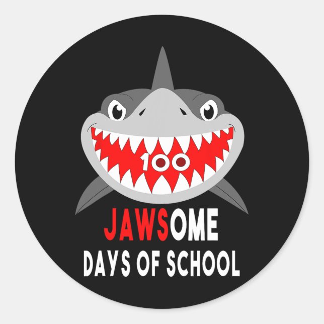 Sticker Rond Shark Jawesome 100 Jours School mignonne plaisir c (Devant)