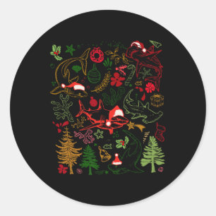 Sticker Rond Sharks Santa Hat Noël Shark Lover Marine Biol