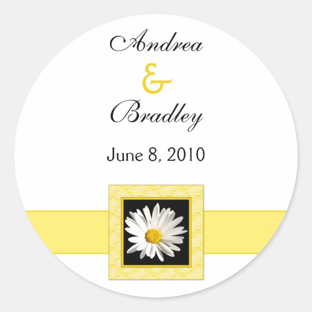Sticker Rond Shasta Daisy Gold Black Mariage personnalisé (Devant)