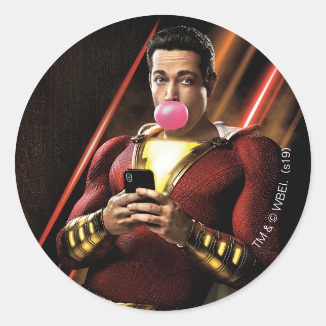 Sticker Rond SHAZAM ! | Shazam soufflant la bulle gomme (Devant)