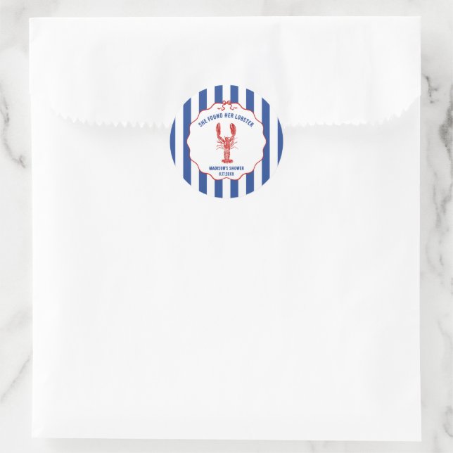 Sticker Rond She Found Her Lobster Nautical Bridal Shower (Sac)