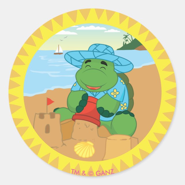 Sticker Rond Sheldon sur la plage (Devant)