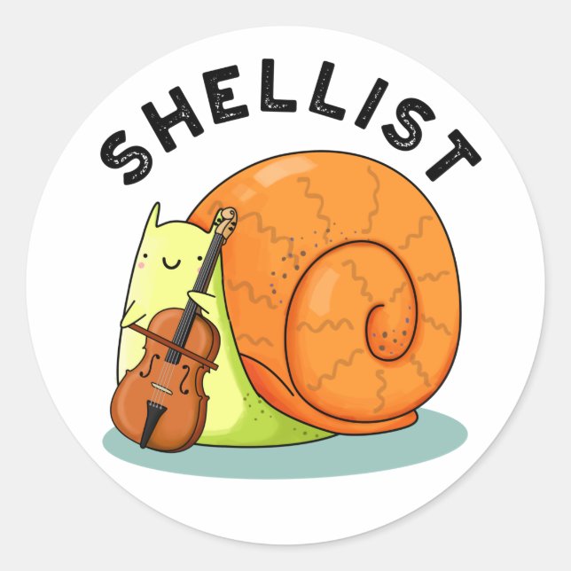 Sticker Rond Shellist Funny Snail Cello Pun (Devant)