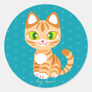 Sticker Rond Sherbet le chat Tabby Orange