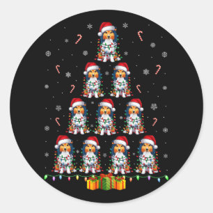 Sticker Rond Shetland Sheepdog Chien Santa Hat Noël Lumières Ch