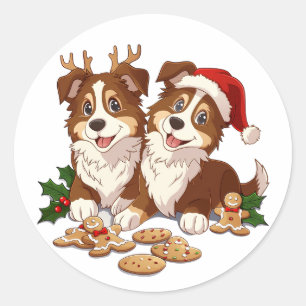 Sticker Rond Shetland Sheepdogs de Noël