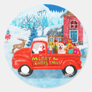 Sticker Rond Shiba Inu Chien Livraison de Noël Camion Neige