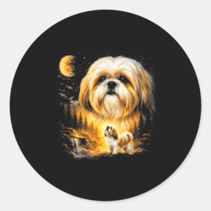 Sticker Rond Shih tzu hurlant à la lune vintage 90s chien drôle
