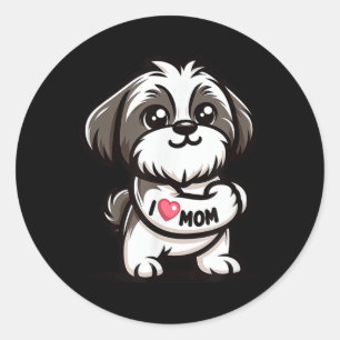 Sticker Rond Shih Tzu I Love Maman Funny Chien Tattoo