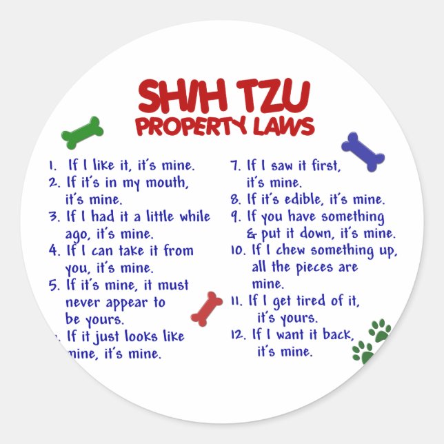 Sticker Rond SHIH TZU, propriété Lois 2 (Devant)
