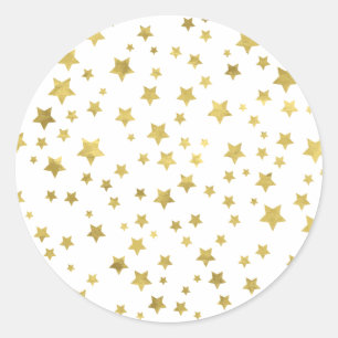 Sticker Rond Shimmery Goldstars Golden Star Motif