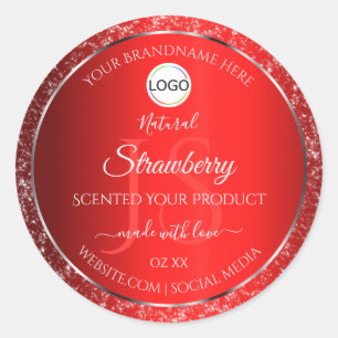 Sticker Rond Shimmery Red Logo Initiales Parties scintillant Ét