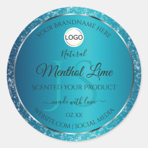Sticker Rond Shimmery Turquoise Logo Initiales Parties scintill
