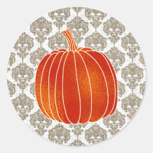 Sticker Rond Shiny Orange Citrouille d'automne Burlap White Dam