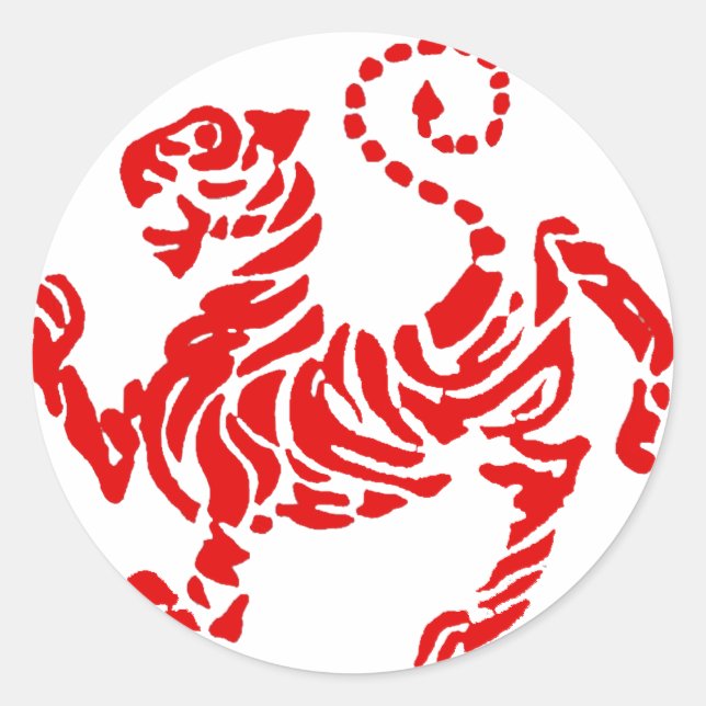 Sticker Rond Shotokan Red Rising Sun Tiger Japonais Karaté (Devant)