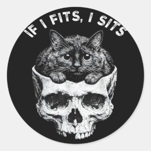 Sticker Rond Si ça va assis crâne de chat noir humour de mème m