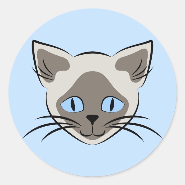 Sticker Rond Siamese Blue Eyed Chat visage foncé sur la lumière (Devant)