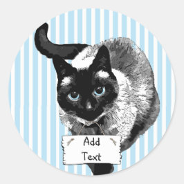 Sticker Rond Siamese Cat Holding Blank Sign You Ajouter Un Text