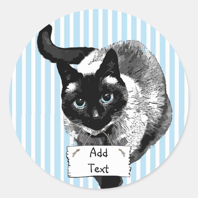 Sticker Rond Siamese Cat Holding Blank Sign You Ajouter Un Text (Devant)