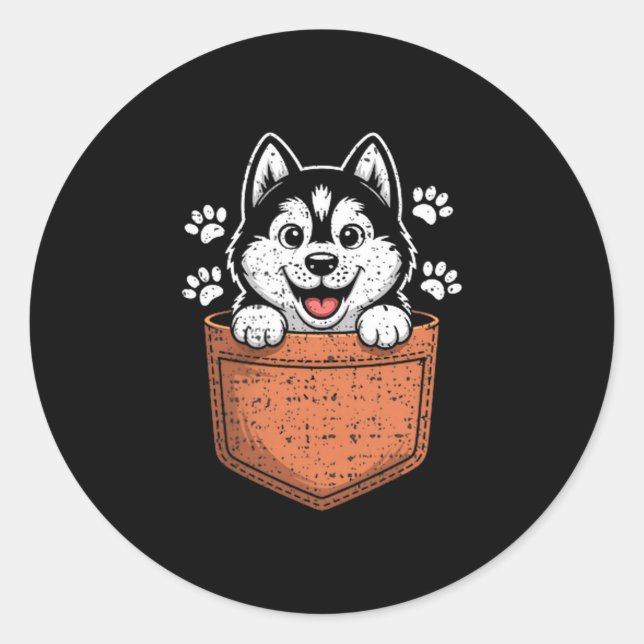 Sticker Rond Siberian Husky In Your Front Cket  (Devant)