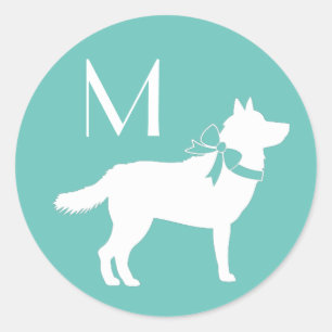 Sticker Rond Sibérie Husky Chien Chien Chien Chiot Malamut