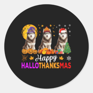 Sticker Rond Sibérie Husky Chien Halloween Noël Hallomerci