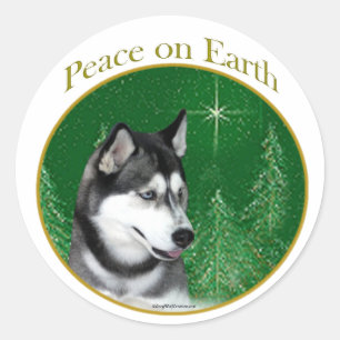 Sticker Rond Sibérie Husky (noir) Paix