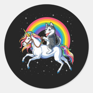 Sticker Rond Sibérie Husky Unicorn Girls Space Galaxy