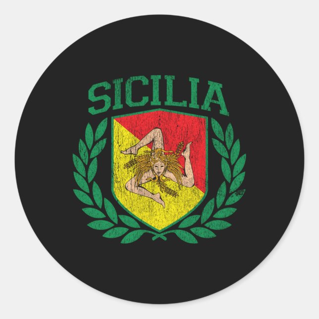 Sticker Rond Sicilia Drapeau Et Bouclier Avec Trinacria Sicile (Devant)