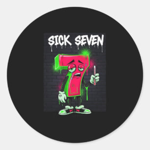 Sticker Rond Sick Seven 67 Mème Costume Halloween Amusant Rétro