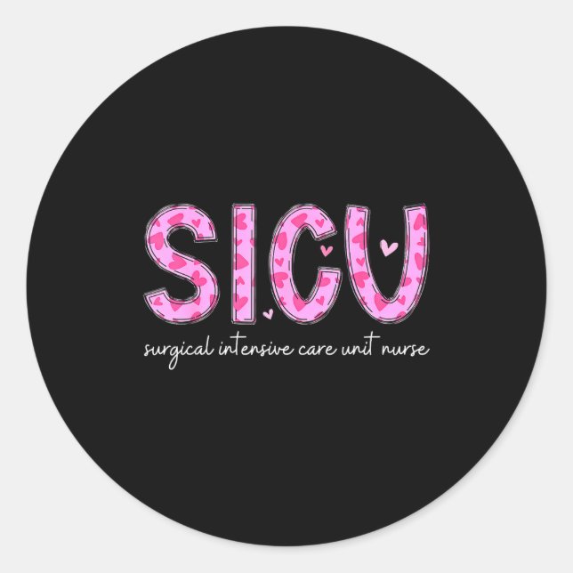 Sticker Rond Sicu Nurse Heart Valentines Day Surgical Intensive (Devant)