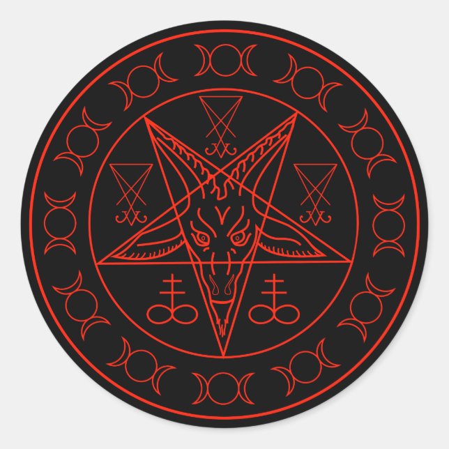 Sticker Rond Sigil de Baphomet triple lune et sigile de lucifer (Devant)