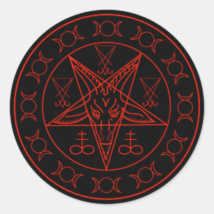 Sticker Rond Sigil de Baphomet triple lune et sigile de lucifer