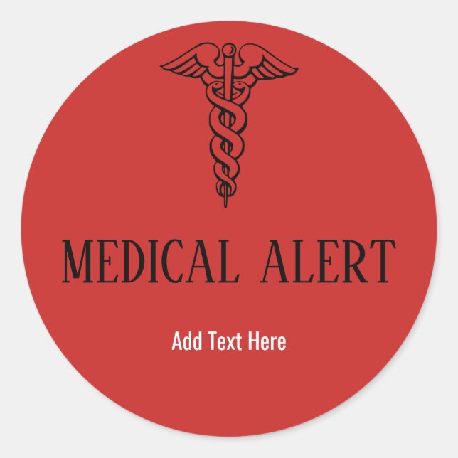 Sticker Rond Signal d'alerte Médicale Red Caduceus Texte person (Devant)