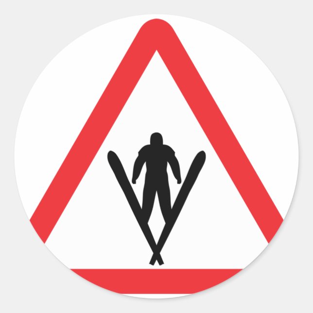 Sticker Rond signal d'avertissement de saut de ski (Devant)