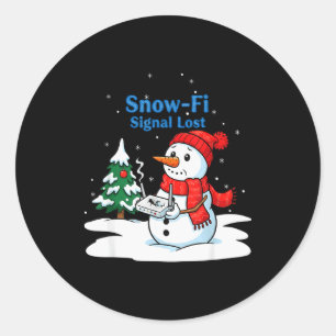 Sticker Rond Signal Snow-fi Perdu Drôle de Noël Bonhomme de Nei