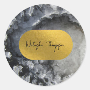 Sticker Rond Signature Black Gold Foil Sea Crystals