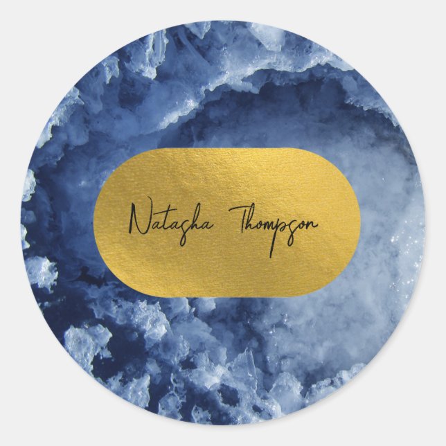 Sticker Rond Signature Blue Gold Foil Sea Crystals (Devant)