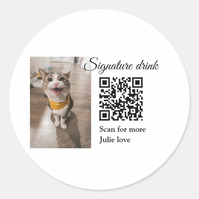 Sticker Rond Signature boisson scanner QR code ajouter le nom d (Devant)