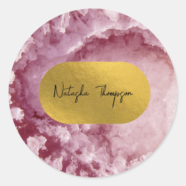 Sticker Rond Signature de cristaux de mer rose Gold Foil (Devant)