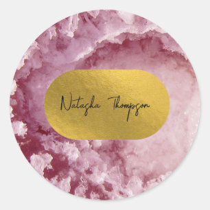 Sticker Rond Signature de cristaux de mer rose Gold Foil