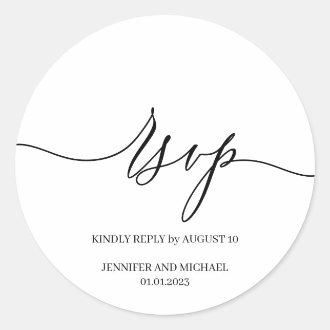 Sticker Rond Signature de script blanc Elegant Mariage RSVP (Devant)