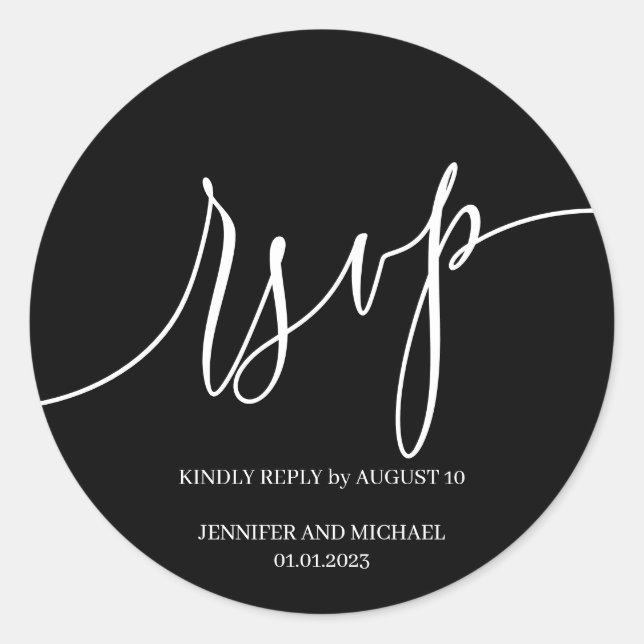 Sticker Rond Signature de script Elegant RSVP noir (Devant)