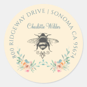 Sticker Rond Signature de script Personnalisé Bee Floral